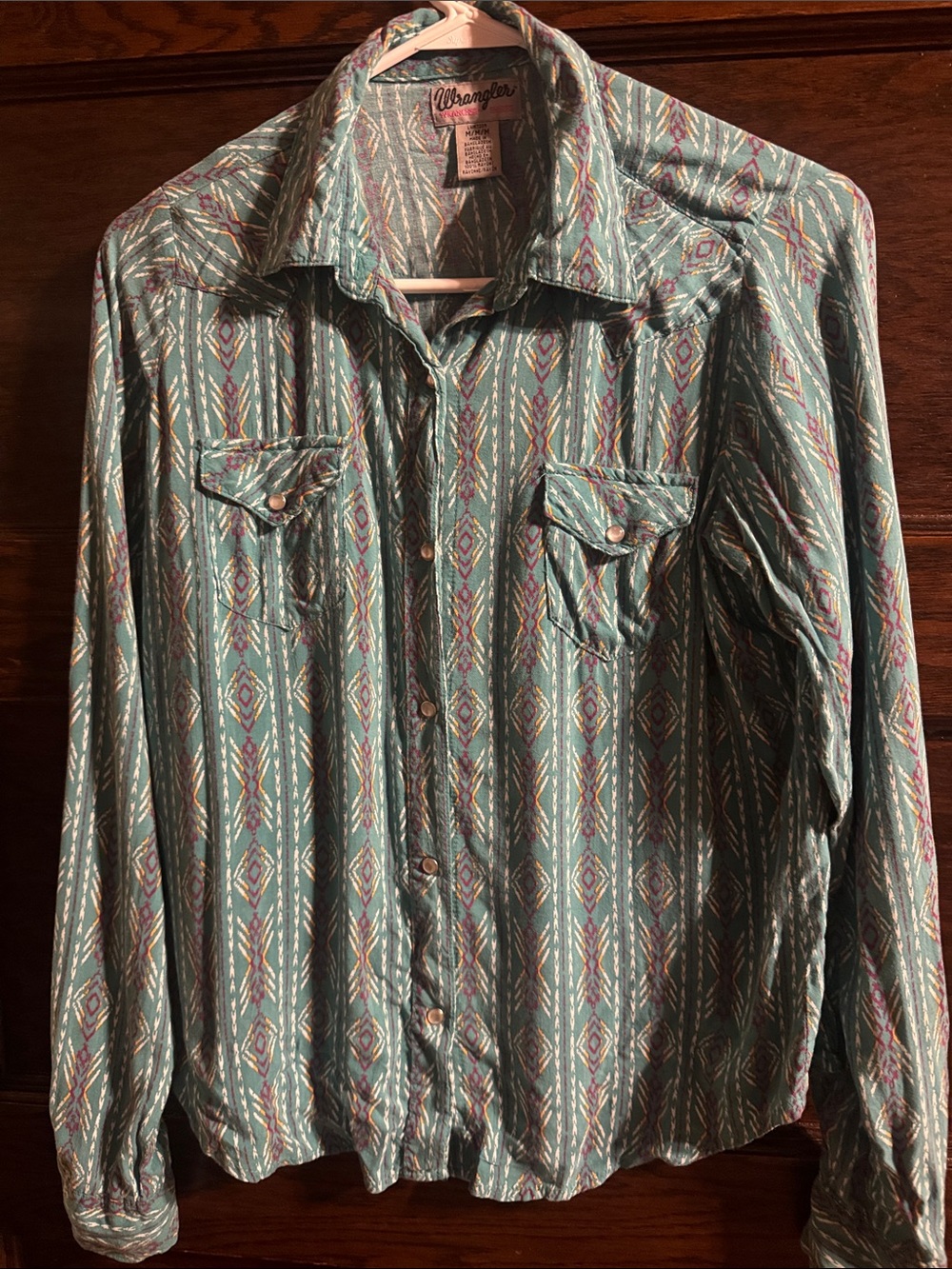 Wrangler Teal Aztec-Pattern Western Shirt Jacket